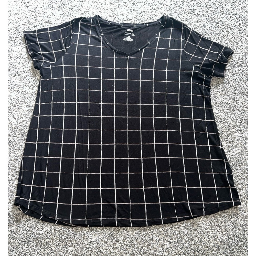 Evri Women's Black/White checker short sleeve shirt size 1X‎
